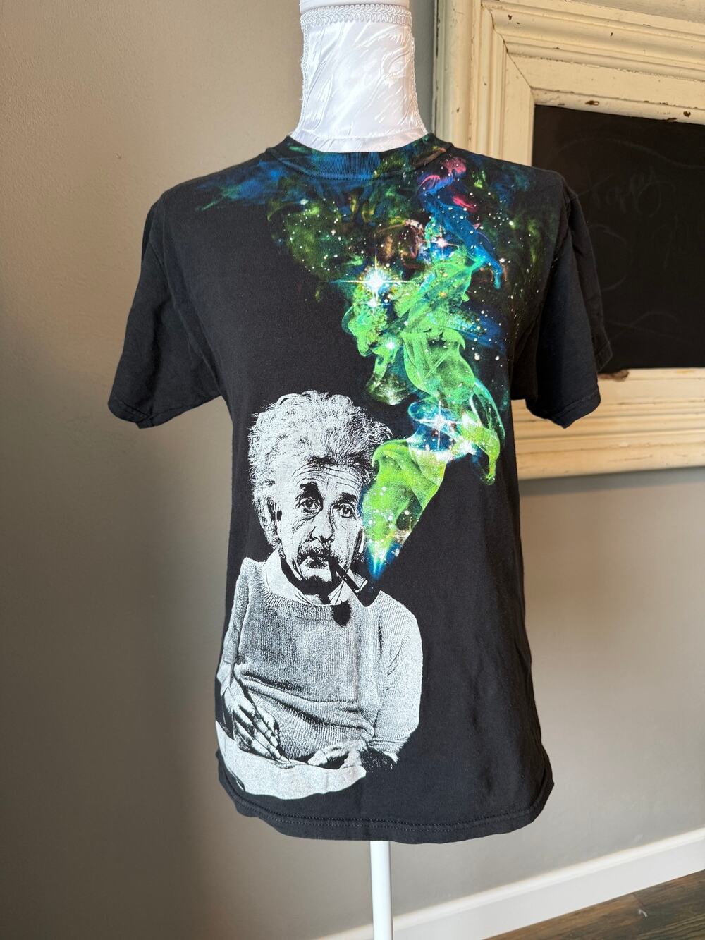Albert Einstein Pipe Smoke Cosmic Nebula Tee Small